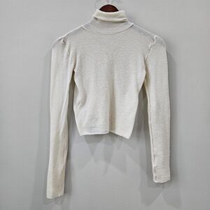 Scanlan Theodore Extrafine Merino Wool Turtleneck Sweater Cream Ivory Size All